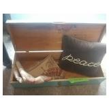 Wooden Box, Blanket, Pillow