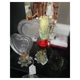 Vintage Perfume Bottles, Glass Hearts, Pitcher &