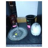 Vase, Glass Egg, Milk Glass Dish, Wine Glasses &