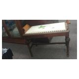 Wood Leather Bench Has some holes. 26 × 14 1/2 ×