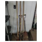Lot Of 4 Garden Tools - 2 Shovels, Hoe, & Post