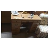 Wooden Desk & Office Supplies