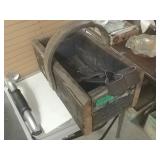 Vintage Crate w/leather handle & vintage Shears