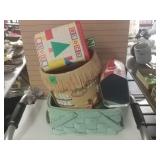 Vintage Syrup Tin, Toy Block Box, Basket