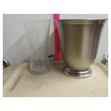 Hand Blown Crackle Glass Vase & Champagne Bucket