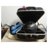 Vintage Black Beauty Bowling Ball & Hand Weights