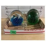 Decorative Glass Paper Weights (2) - Green & Blue