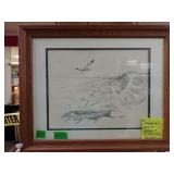 Framed Seagull + Boat On Dunes