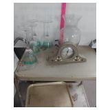 Wine Glasses, Glass Vase And Mantle Clock 4 large