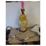 Lamps- Yellow Table Top Lamp, White And Metal