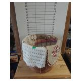 Wicker Basket W/ Doilies And Misc Sewing Items