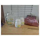 Vintage Style Purse, Ceramic Salt Shakers, Glass