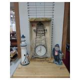 Lighthouse Clock Two Nautical Figurines