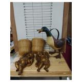 Decorative Duck Watering Can, Cherubs And Wall