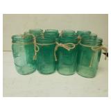 (12) Painted Green Wide Mouth Quart Mason Jars