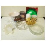 Misc Glassware-  Star Dishes, Plastic Plates, Mug