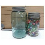 2 Mason Jars W/Lids & Marbles