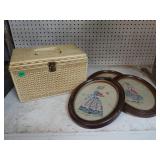 Sewing Box (Plastic) & (3) Cross Stitch Picture