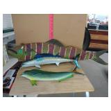 Hanging Wooden Fish And Two Hanging Fiberglass