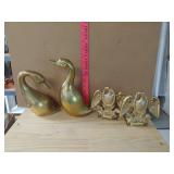 Pair Of Brass Duck Figurines And Pair Of Metal