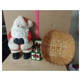 Handmade Signed Santa, Basket And Working Vintage