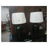 Pair Of Black Resin Lamps W/ Shades