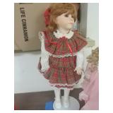 25" Porcelain Doll W/stand - Red Plaid Dress