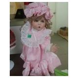 20" Porcelain Doll W/stand- Pink Dress