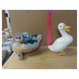 Ceramic Momma N Baby Duck, White Ceramic Duck
