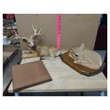 Sand Cast Fawn, Resin Buck And 2 Wooden Bases