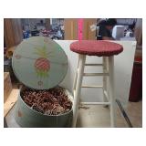 Hat Box With Pinecones & Stool