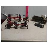 Cast Iron Fire Dept Figurines & Metal Car/truck