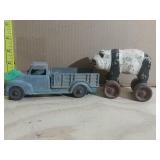 Hubley Metal Toy Truck & Wooden Bear On Wheels