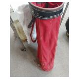 Red Golf Bag With 6 Golf Clubs
