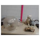 Home Decor- Cat Figures, Glassware, Duck