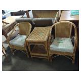 Wicker Patio Set, 2 Chairs And Side Table