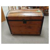 Steam Trunk Style Wooden Trunk, Has Wheels