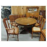 Wooden Table W/ 6 Cane Seat Chairs 1 W/ Seat