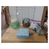 Beach Home Decor- Candle, Glass Beads, Shells