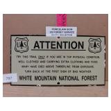 Porcelain Sign US Forest Service White Mountain