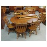 Wooden Table W/ 2 Leaves And 6 Chairs