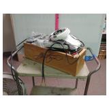 Wood Wine Box W/ Miscellaneous Cables