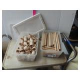Box Of Wood Dowels And Box Of Wood Pots