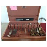 Silverware Box W/ Silver Colored Utensils, Wood
