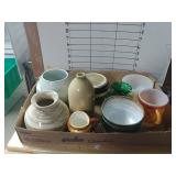 Box Of Bottery, Small Green Vase W/ Gold Trim