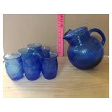 Blue Glass Pitcher And Cups