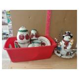 Apple Dishes And Snowman Decorations