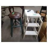 White Wooden Step Stool & Circle Stool