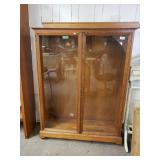 Antique Large Wood Cabinet With Glass Doors