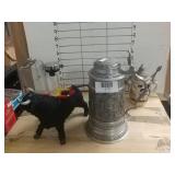 Beer Steins, Bull Decoration, Cup With Bell